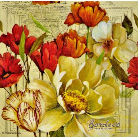 Serwetka decoupage firmy AMBIENTE tulipany i róże 33x33cm